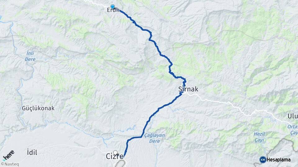 Siirt Eruh Cizre Şırnak Arası Kaç Km - Yol Haritası