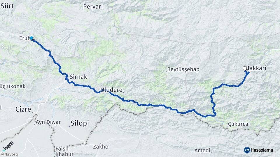 Siirt Eruh Hakkari Arası Kaç Km - Yol Haritası