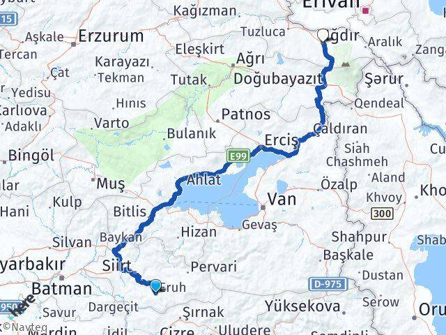 Siirt Eruh Iğdır Arası Kaç Km - Yol Haritası