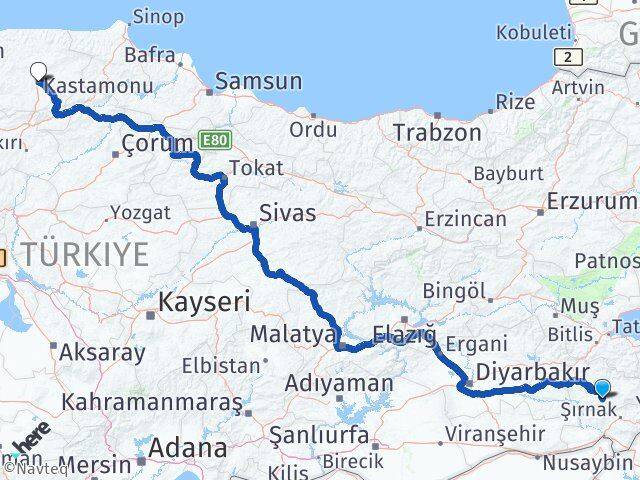 Siirt Eruh Kastamonu Arası Kaç Km - Yol Haritası