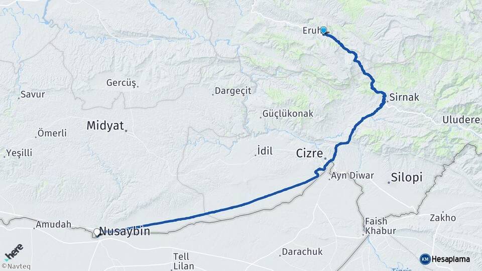 Siirt Eruh Nusaybin Mardin Arası Kaç Km - Yol Haritası