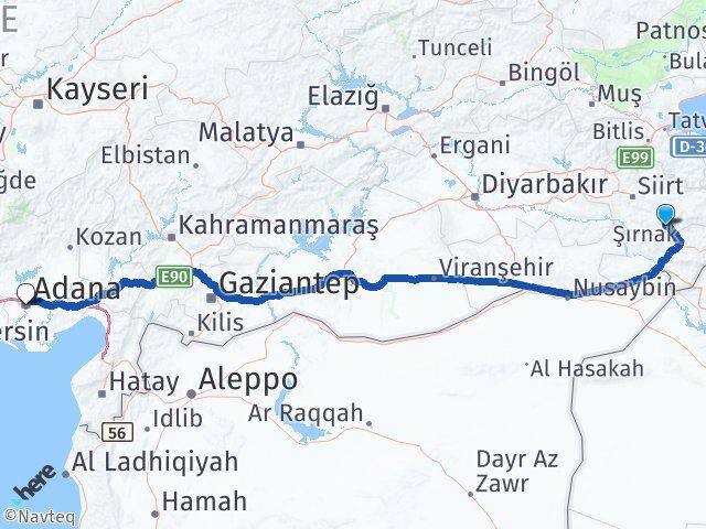 Siirt Eruh Okçular Adana Arası Kaç Km - Yol Haritası