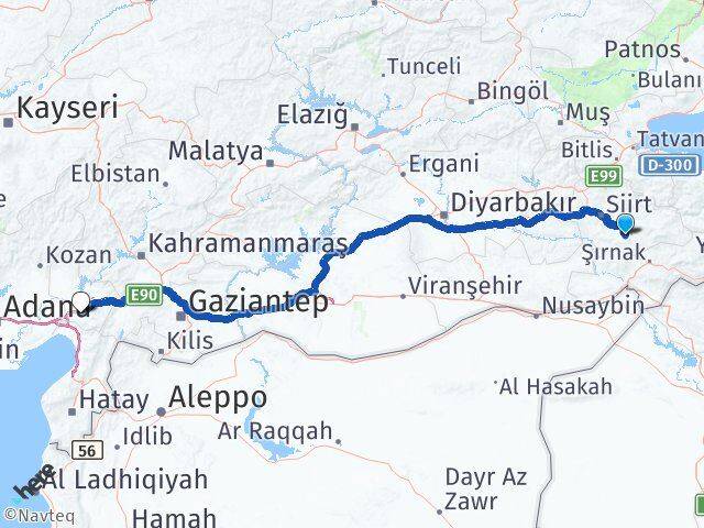 Siirt Eruh Osmaniye Arası Kaç Km - Yol Haritası