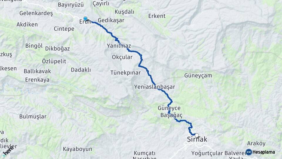 Siirt Eruh Şırnak Arası Kaç Km - Yol Haritası
