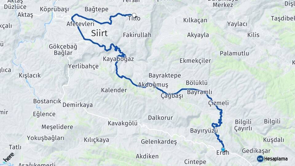 Siirt Eruh Tillo Arası Kaç Km - Yol Haritası