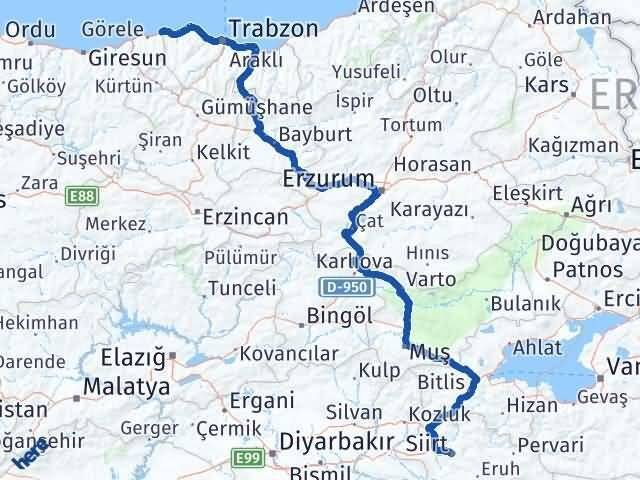 Siirt Eynesil Arası Kaç Km - Yol Tarifi