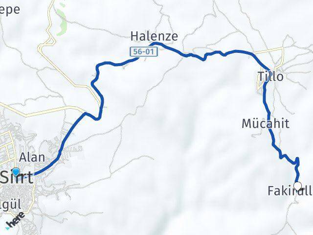 Siirt Fakirullah Tillo Arası Kaç Km - Yol Haritası