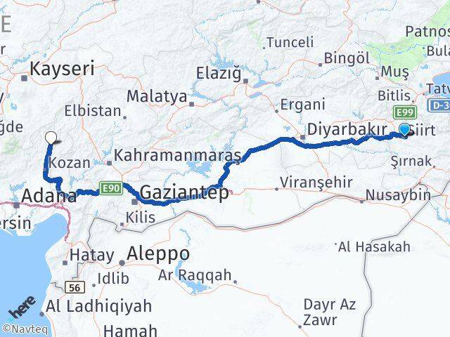 Siirt Feke Adana Arası Kaç Km - Yol Haritası