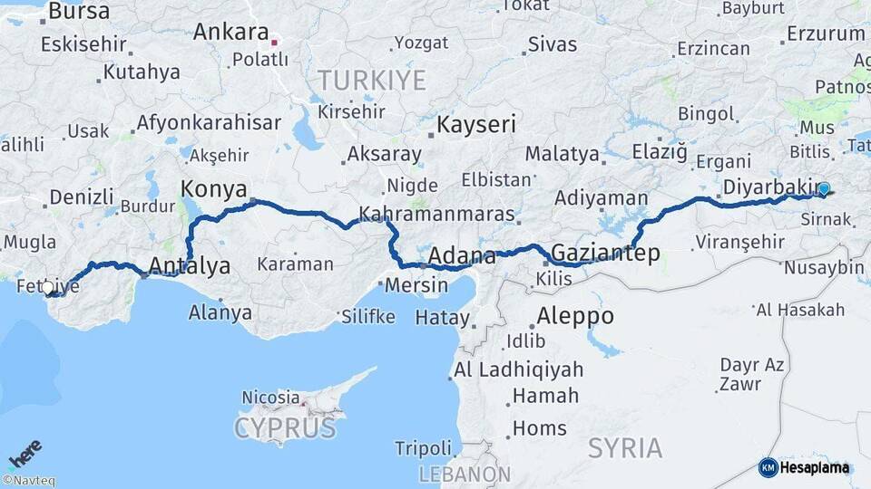 Siirt Fethiye Muğla Arası Kaç Km - Yol Haritası