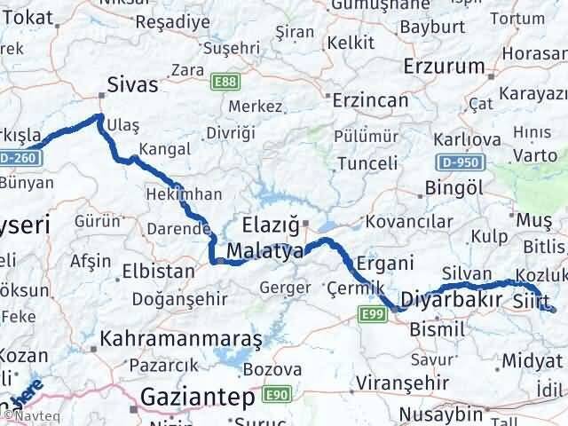Siirt Gemerek Sivas Arası Kaç Km - Yol Haritası