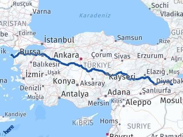 Siirt Gökçeada Çanakkale Arası Kaç Km - Yol Haritası