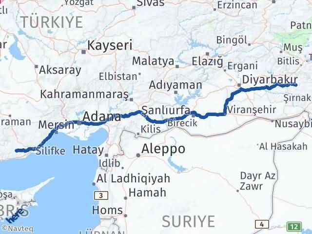 Siirt Gülnar Mersin Arası Kaç Km - Yol Haritası