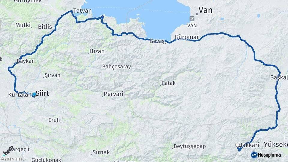 Siirt Hakkari Arası Kaç Km - Yol Haritası