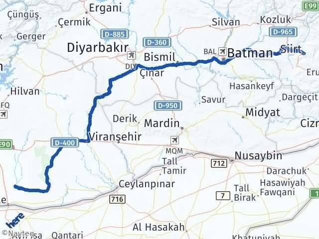 Siirt Harran Şanlıurfa Arası Kaç Km - Yol Haritası