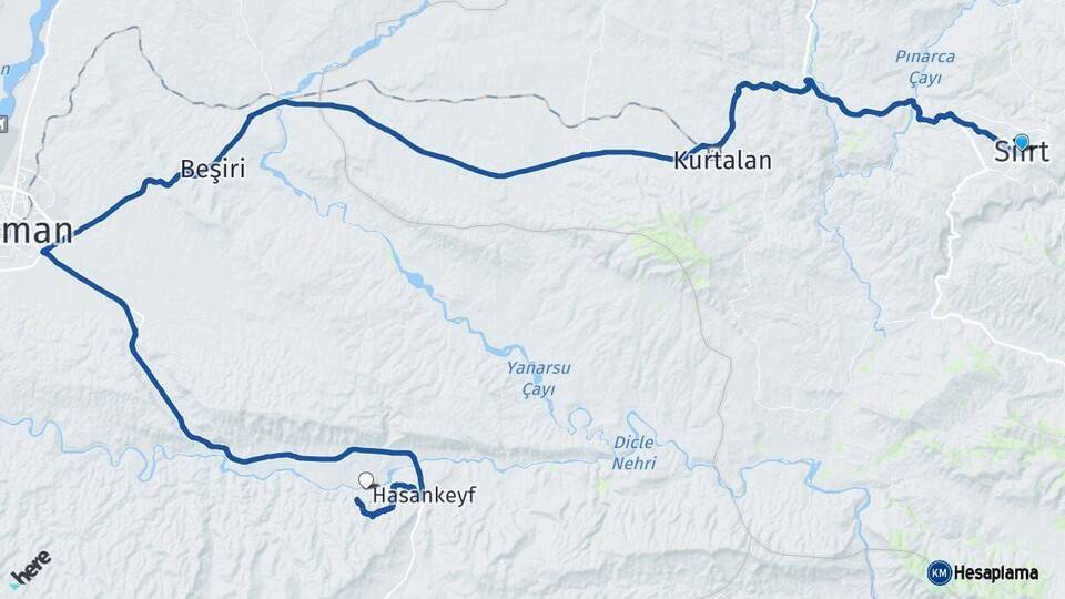 Siirt Hasankeyf Batman Arası Kaç Km - Yol Haritası