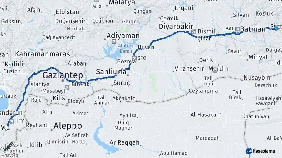 Siirt Hatay Arası Kaç Km - Yol Haritası