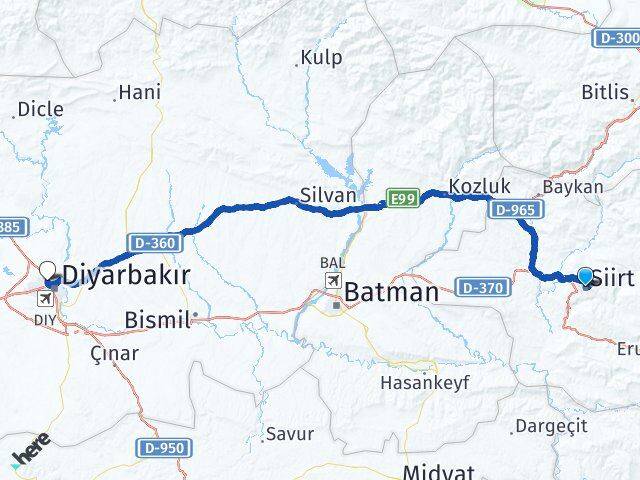 Siirt Huzurevleri Kayapınar Diyarbakır Arası Kaç Km - Yol Haritası