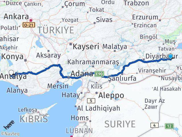 Siirt İbradı Antalya Arası Kaç Km - Yol Haritası