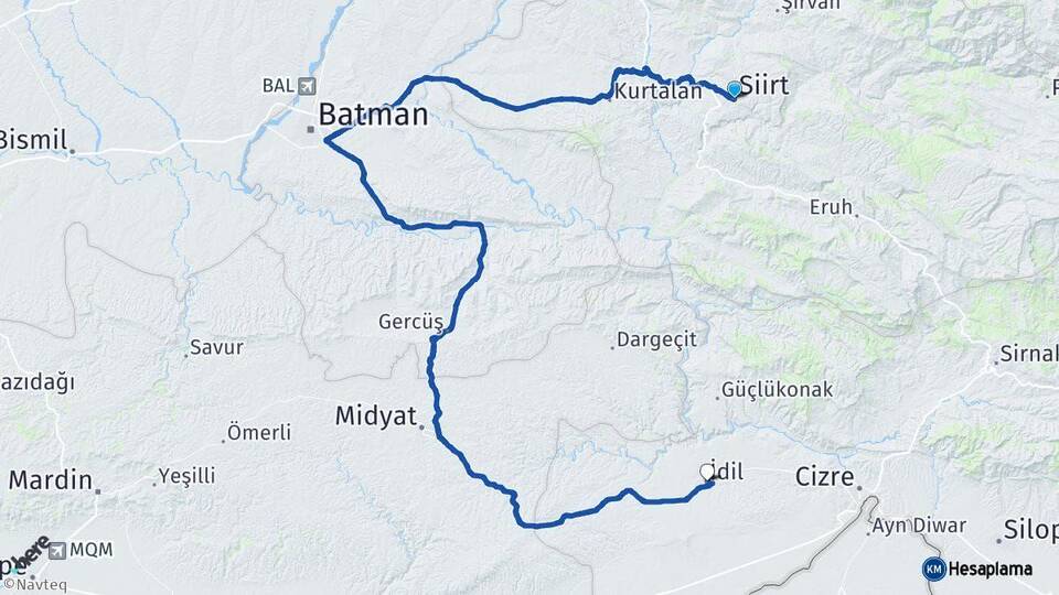 Siirt İdil Şırnak Arası Kaç Km - Yol Haritası