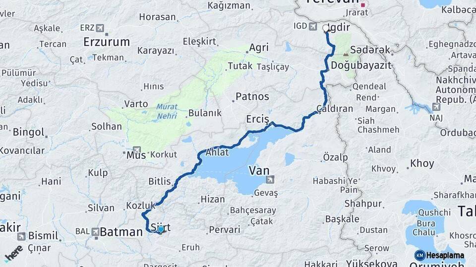 Siirt Iğdır Arası Kaç Km - Yol Haritası