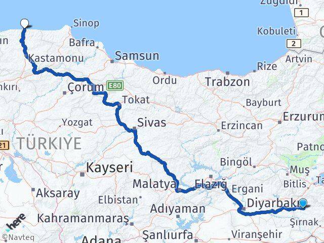 Siirt İnebolu Kastamonu Arası Kaç Km - Yol Haritası