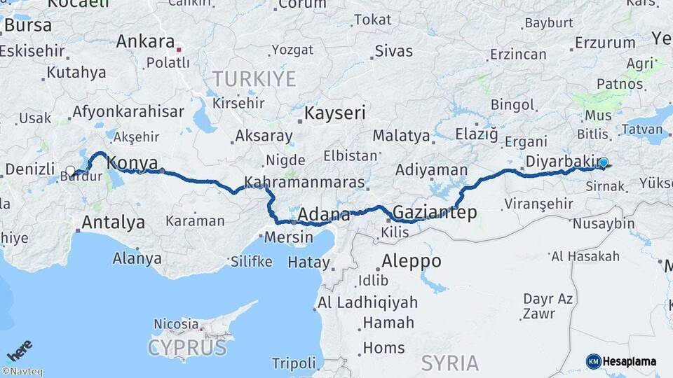 Siirt Isparta Arası Kaç Km - Yol Haritası