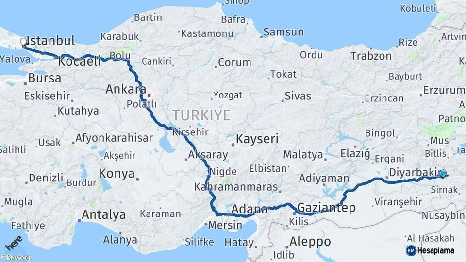 Siirt İstanbul Arası Kaç Km - Yol Haritası