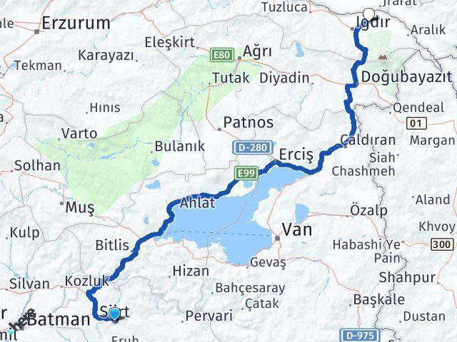 Siirt Karakoyunlu Iğdır Arası Kaç Km - Yol Haritası