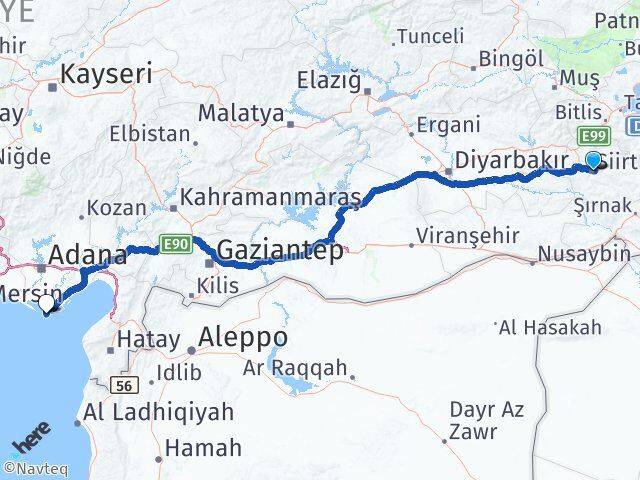 Siirt Karataş Adana Arası Kaç Km - Yol Haritası