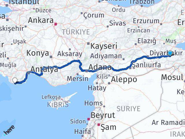 Siirt Kaş Antalya Arası Kaç Km - Yol Haritası