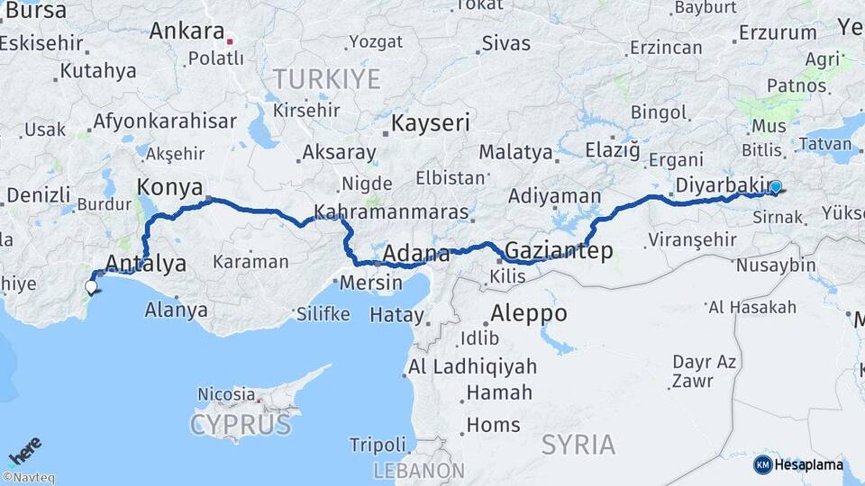 Siirt Kemer Antalya Arası Kaç Km - Yol Haritası