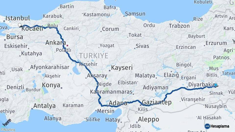 Siirt Kocaeli Arası Kaç Km - Yol Haritası