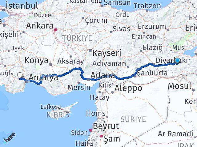 Siirt Korkuteli Antalya Arası Kaç Km - Yol Haritası