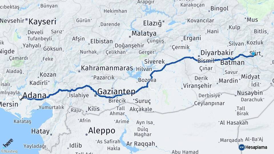 Siirt Kurtalan Adana Arası Kaç Km - Yol Haritası