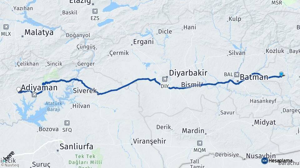 Siirt Kurtalan Adıyaman Arası Kaç Km - Yol Haritası