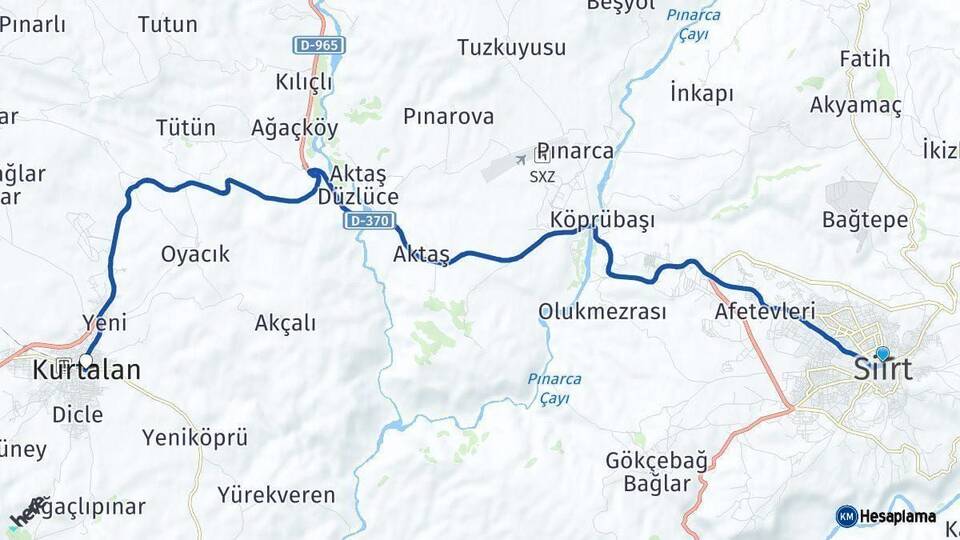 Siirt Kurtalan Arası Kaç Km - Yol Haritası