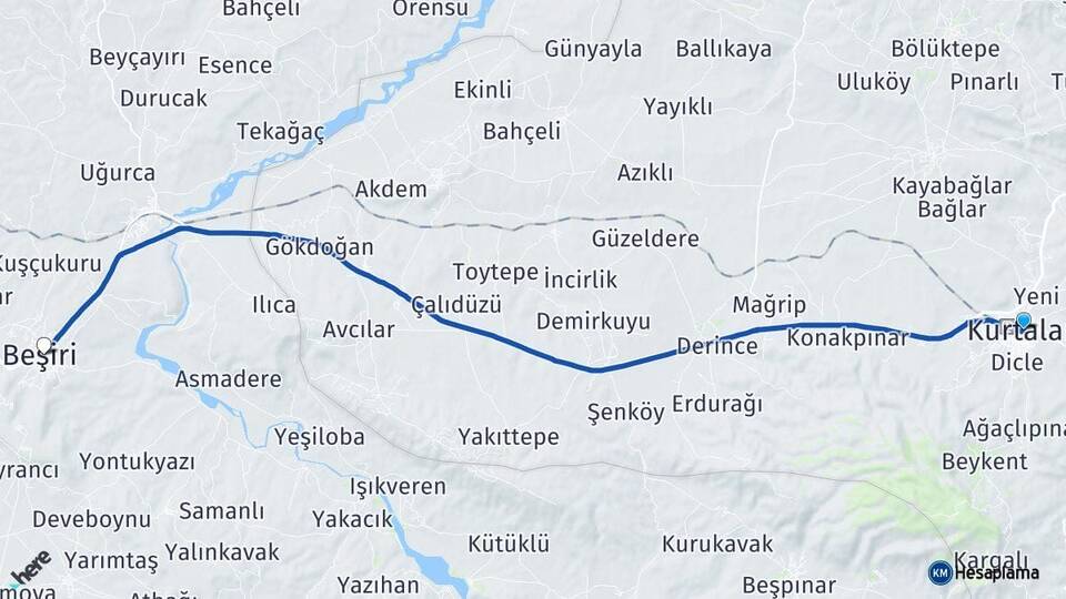 Siirt Kurtalan Beşiri Batman Arası Kaç Km - Yol Haritası