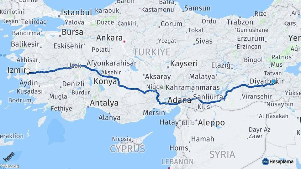 Siirt Kurtalan İzmir Arası Kaç Km - Yol Haritası