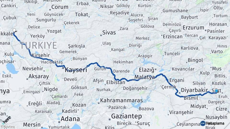 Siirt Kurtalan Kırıkkale Arası Kaç Km - Yol Haritası