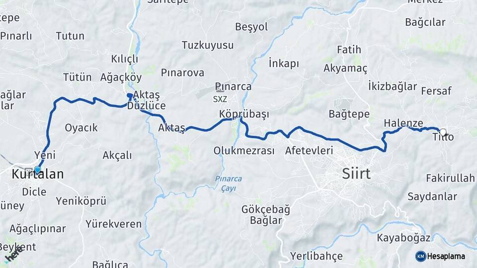 Siirt Kurtalan Tillo Arası Kaç Km - Yol Haritası