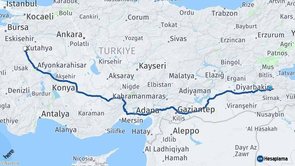 Siirt Kütahya Arası Kaç Km - Yol Haritası