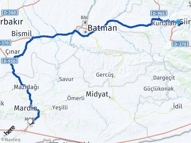 Siirt Mardin Havalimanı Arası Kaç Km - Yol Haritası