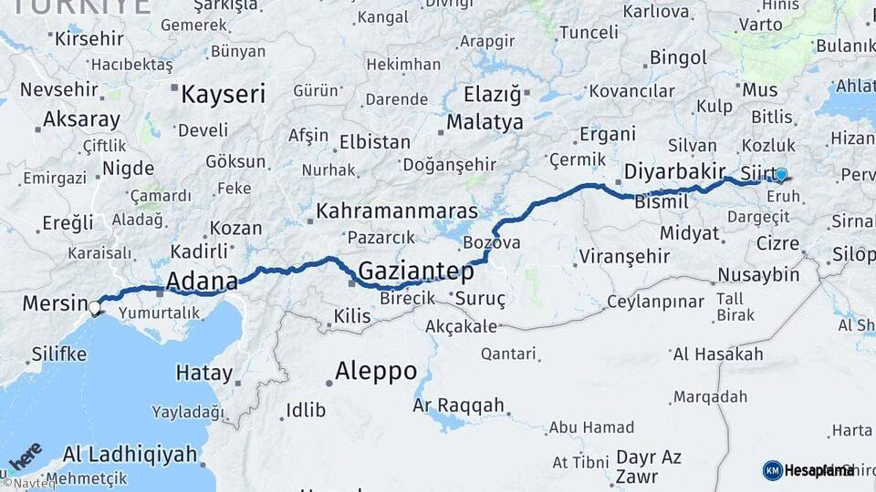 Siirt Mersin Arası Kaç Km - Yol Haritası