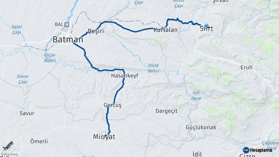 Siirt Midyat Mardin Arası Kaç Km - Yol Haritası