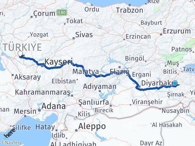 Siirt Mucur Kırşehir Arası Kaç Km - Yol Haritası