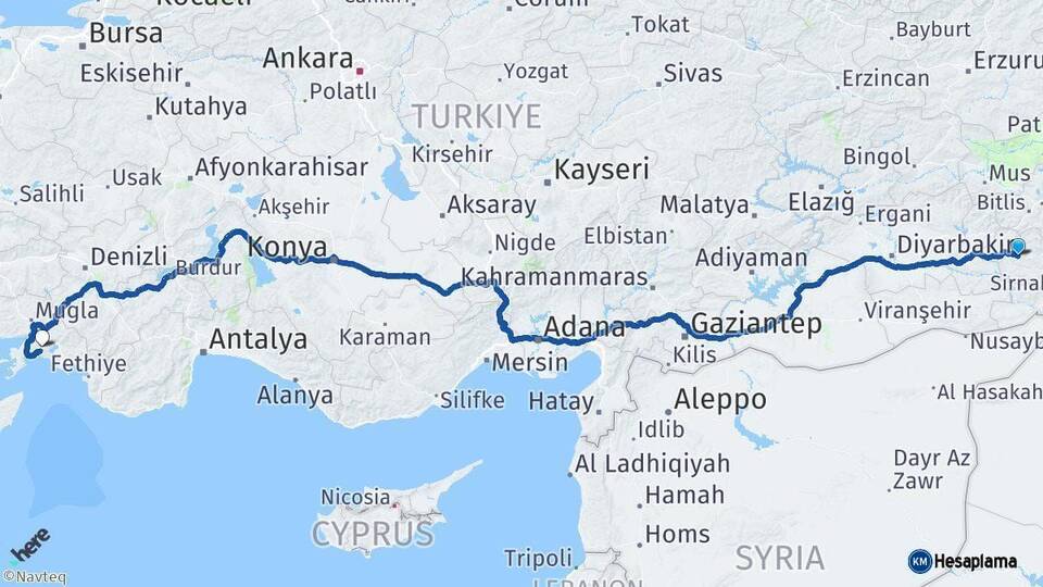 Siirt Muğla Arası Kaç Km - Yol Haritası