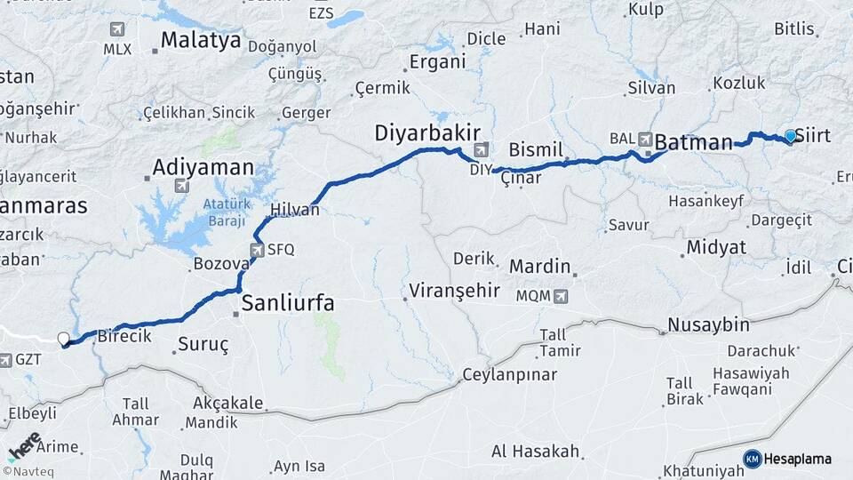 Siirt Nizip Gaziantep Arası Kaç Km - Yol Haritası