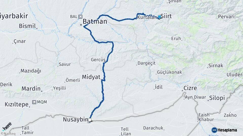 Siirt Nusaybin Mardin Arası Kaç Km - Yol Haritası