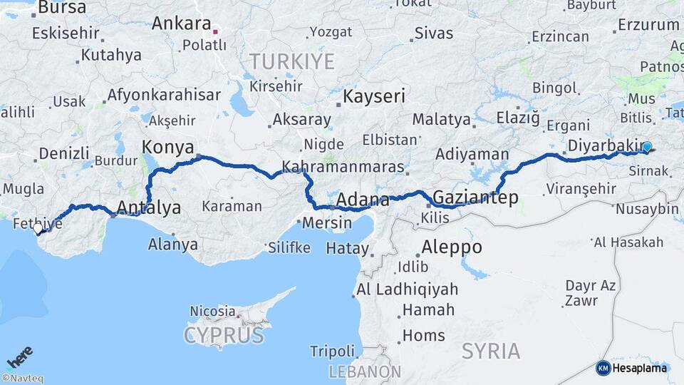 Siirt Ölüdeniz Fethiye Muğla Arası Kaç Km - Yol Haritası