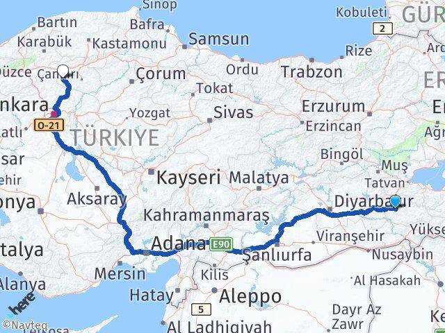 Siirt Orta Çankırı Arası Kaç Km - Yol Haritası